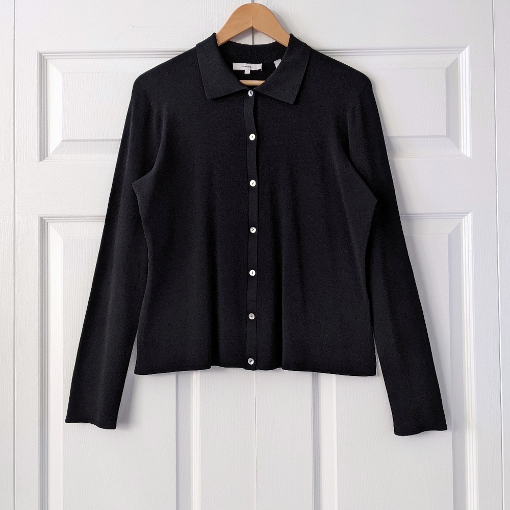 Vince Black Seamless Button Up Long Sleeve Polo Shirt Size L